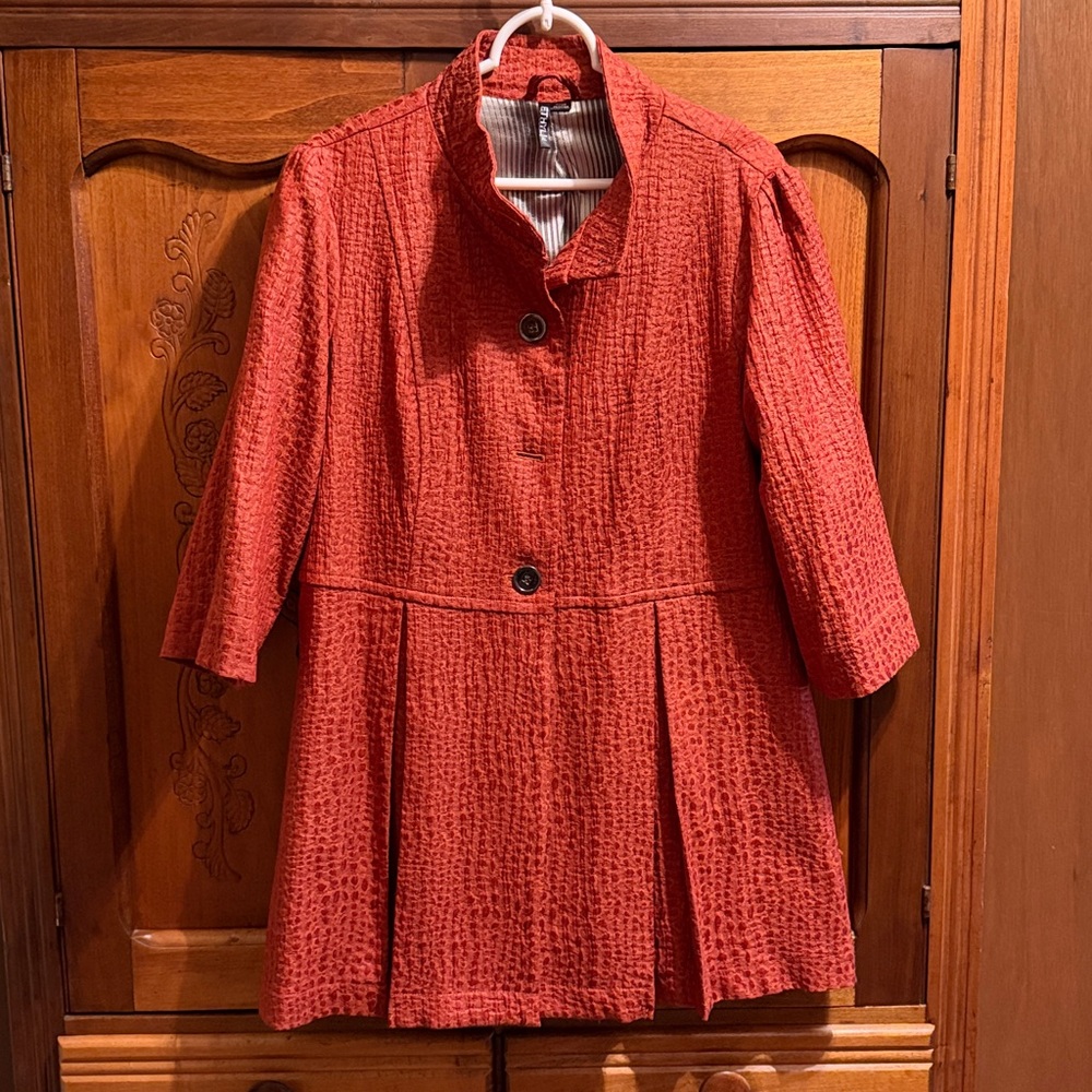 Stylish Burnt Orange Textured Coat with Silver Buttons